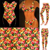 Virágmintás fürdőruha anyag - PINK/YELLOW